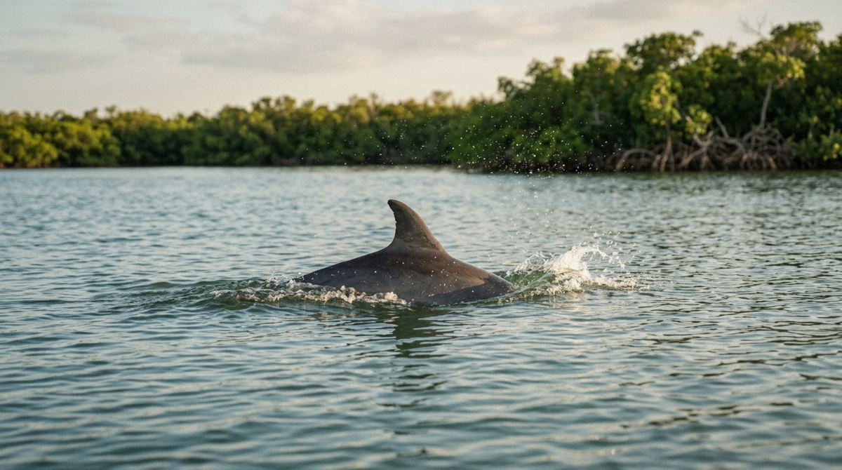 A wild bottlenose dolphin surfacing beside the boat on a Marco Island dolphin and shelling tour, Florida