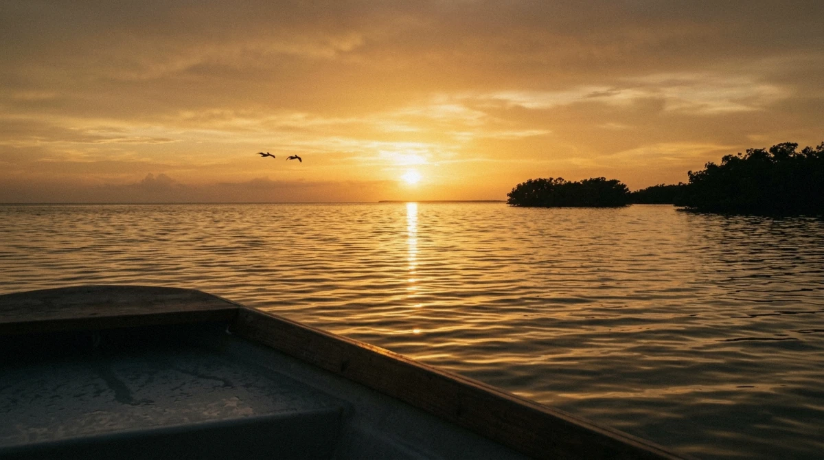 The Gulf sky turning gold on a private Marco Island sunset boat tour, Florida